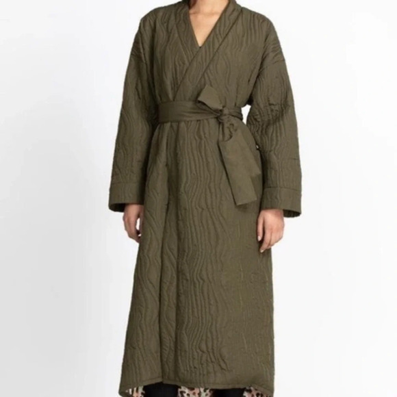 NWT Johnny Was Calme Ava Quilted Robe Coat Size Medium in Olive Green